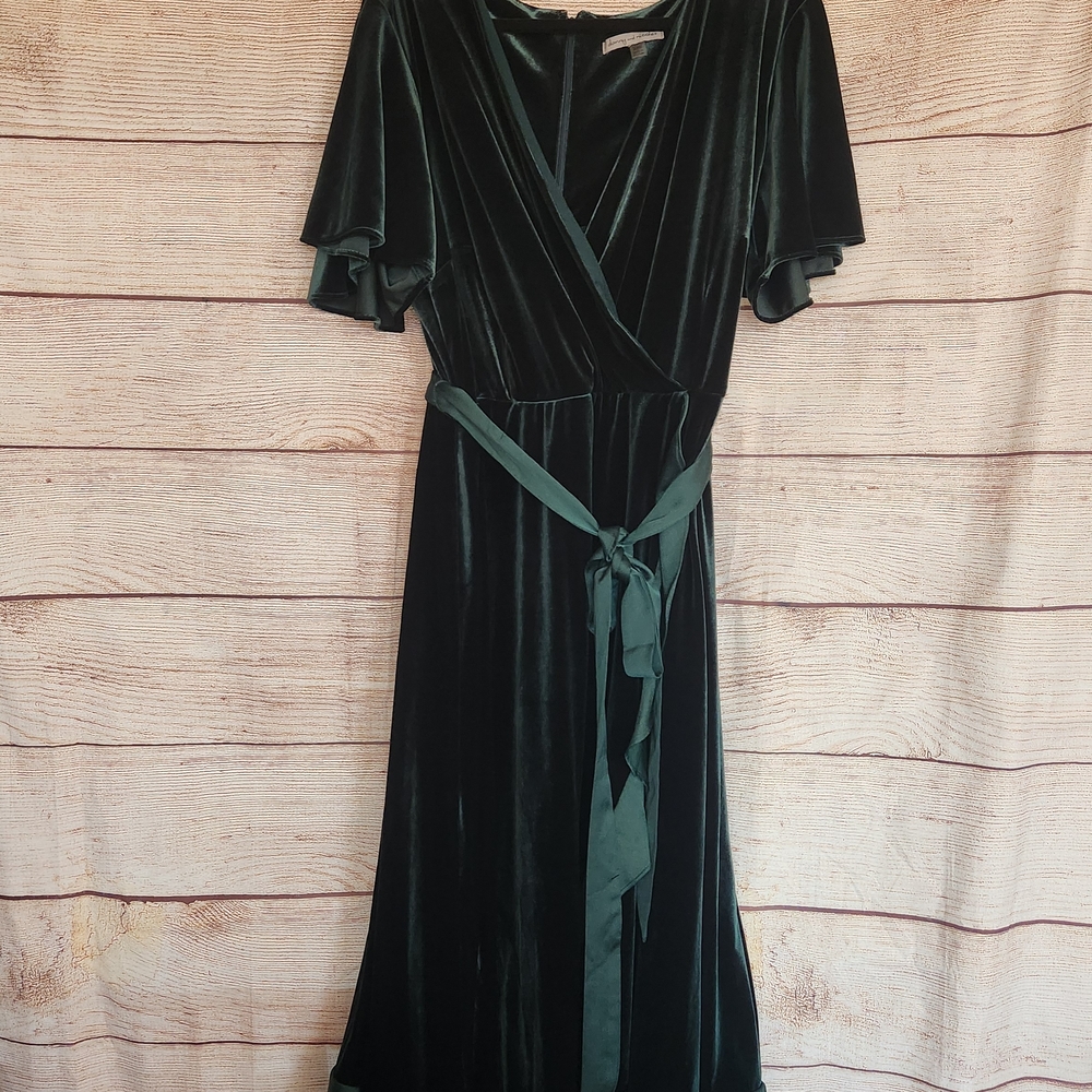 Danny & Nicole Dark Green Velvet Faux Wrap Dress - 24W/3X